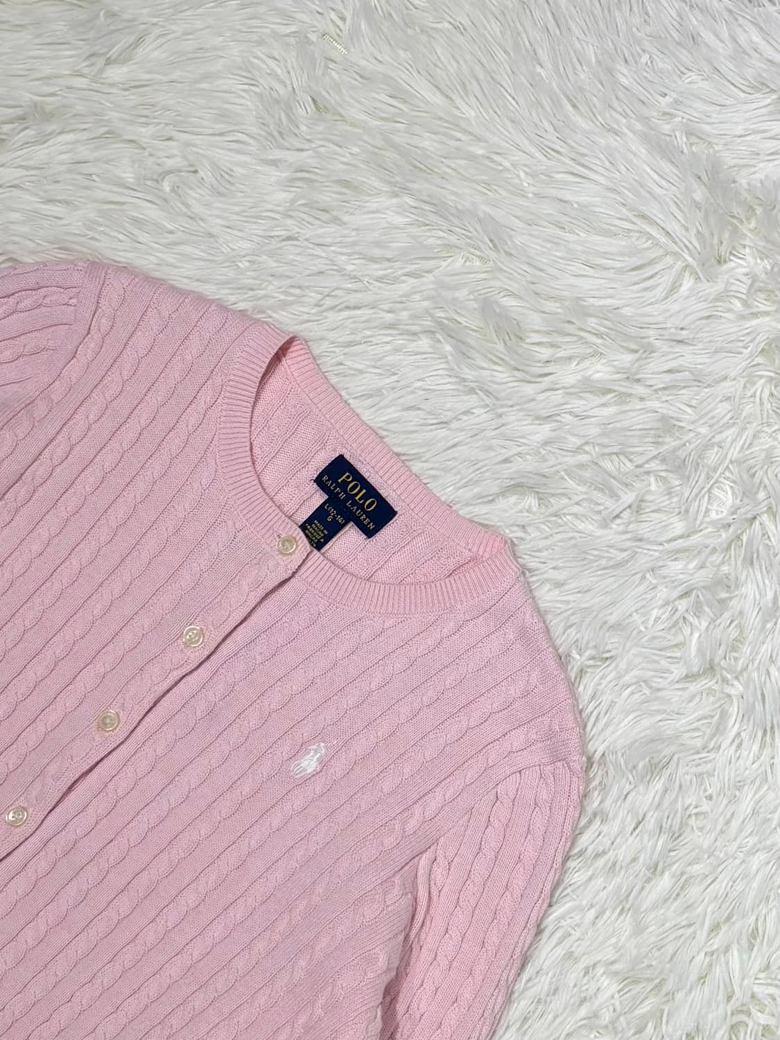 폴로랄프로렌 qr 화이트포니 베이비핑크 케이블 가디건 상품이미지4