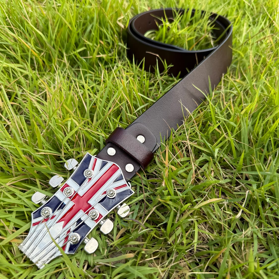 union jack guitar cow leather belt bk/bn 상품이미지2