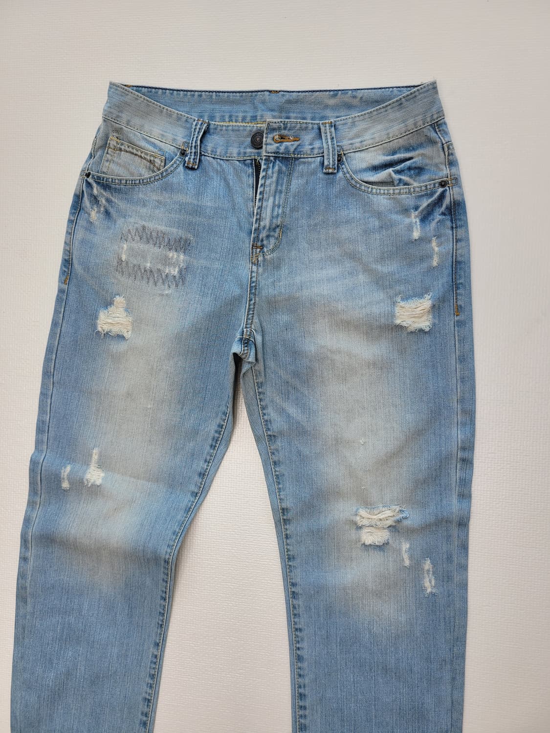 스파오 SPAO 남자 데미지 워싱 청바지 32 스카이블루 상품이미지3