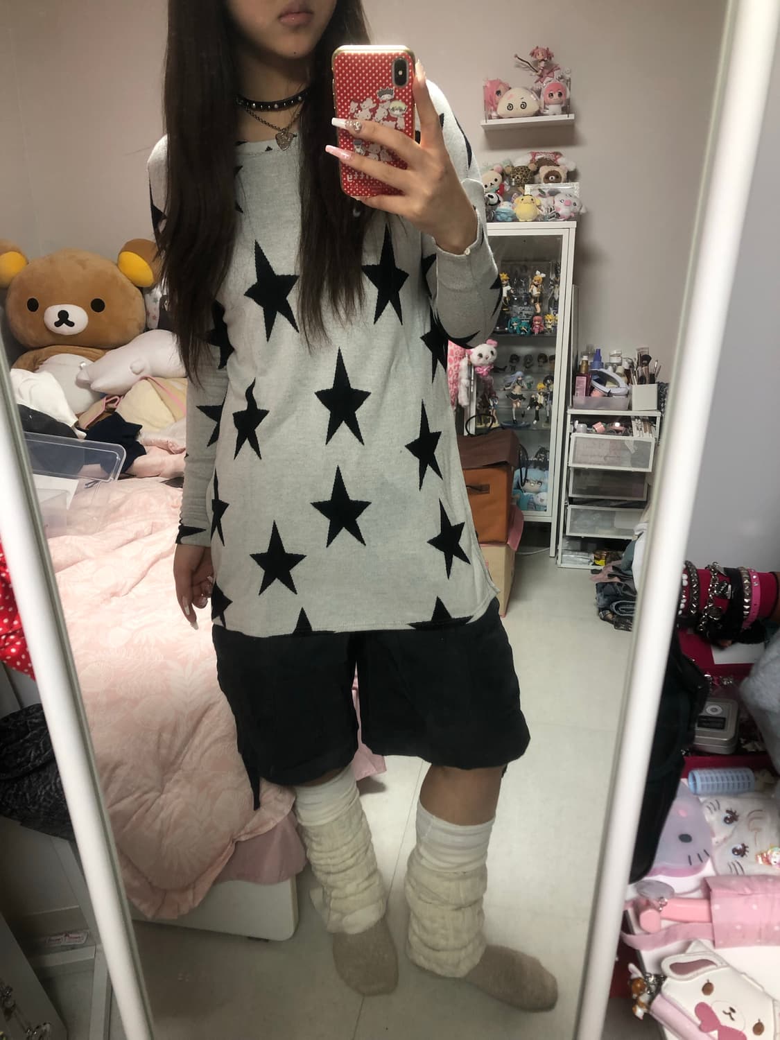 빈티지 별 패턴 트임 롱 니트 상품이미지1