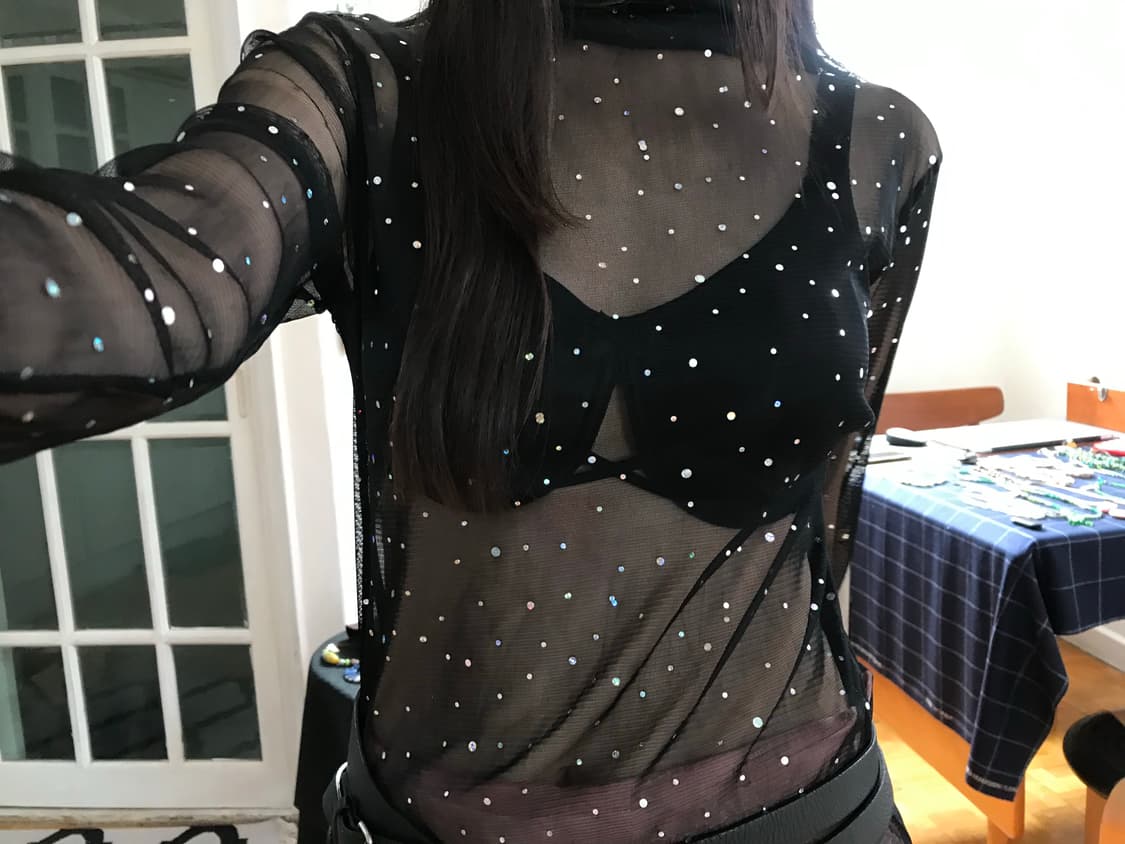 vintage see-through spangle mash top 상품이미지1