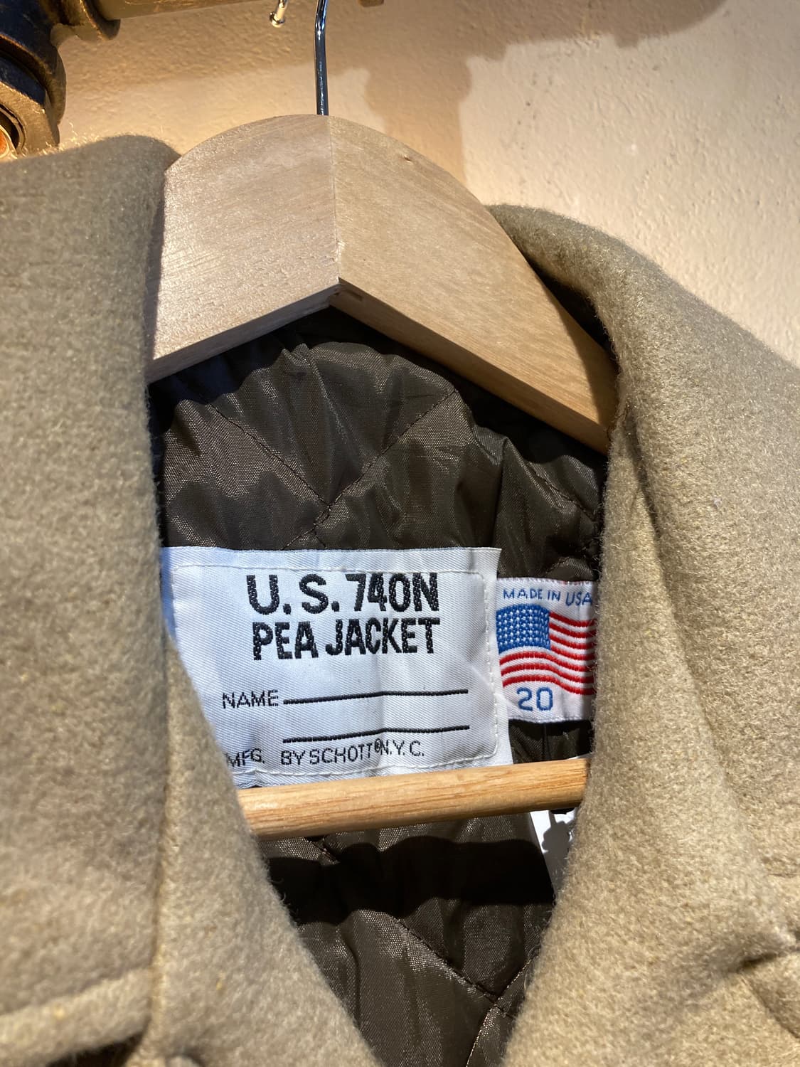 USA SCHOTT NYC 베이지 해군 단추 디테일 더플 미디 누빔 자켓 상품이미지3