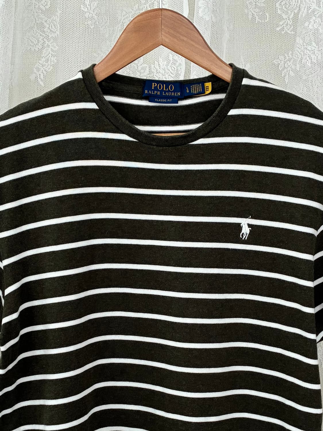 L) 폴로 랄프로렌 신형 스트라이프 반팔 티셔츠 카키 상품이미지3