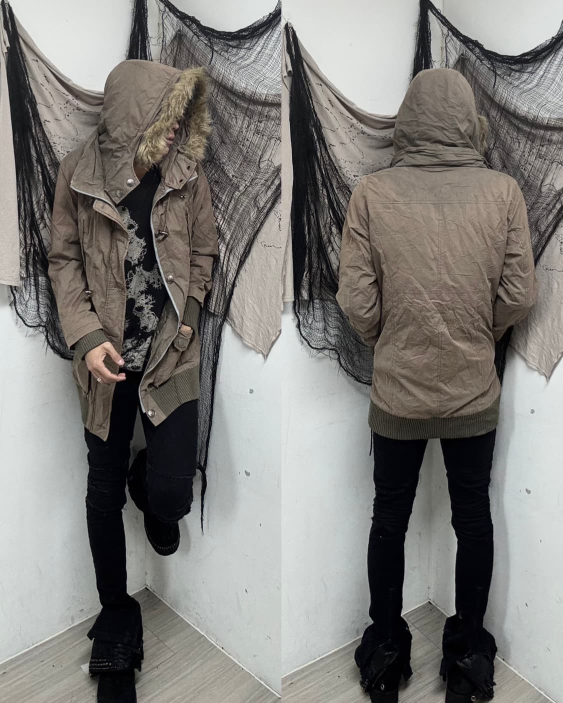 [COLZA]Grunge Mood Fur Khaki Parka 상품이미지1