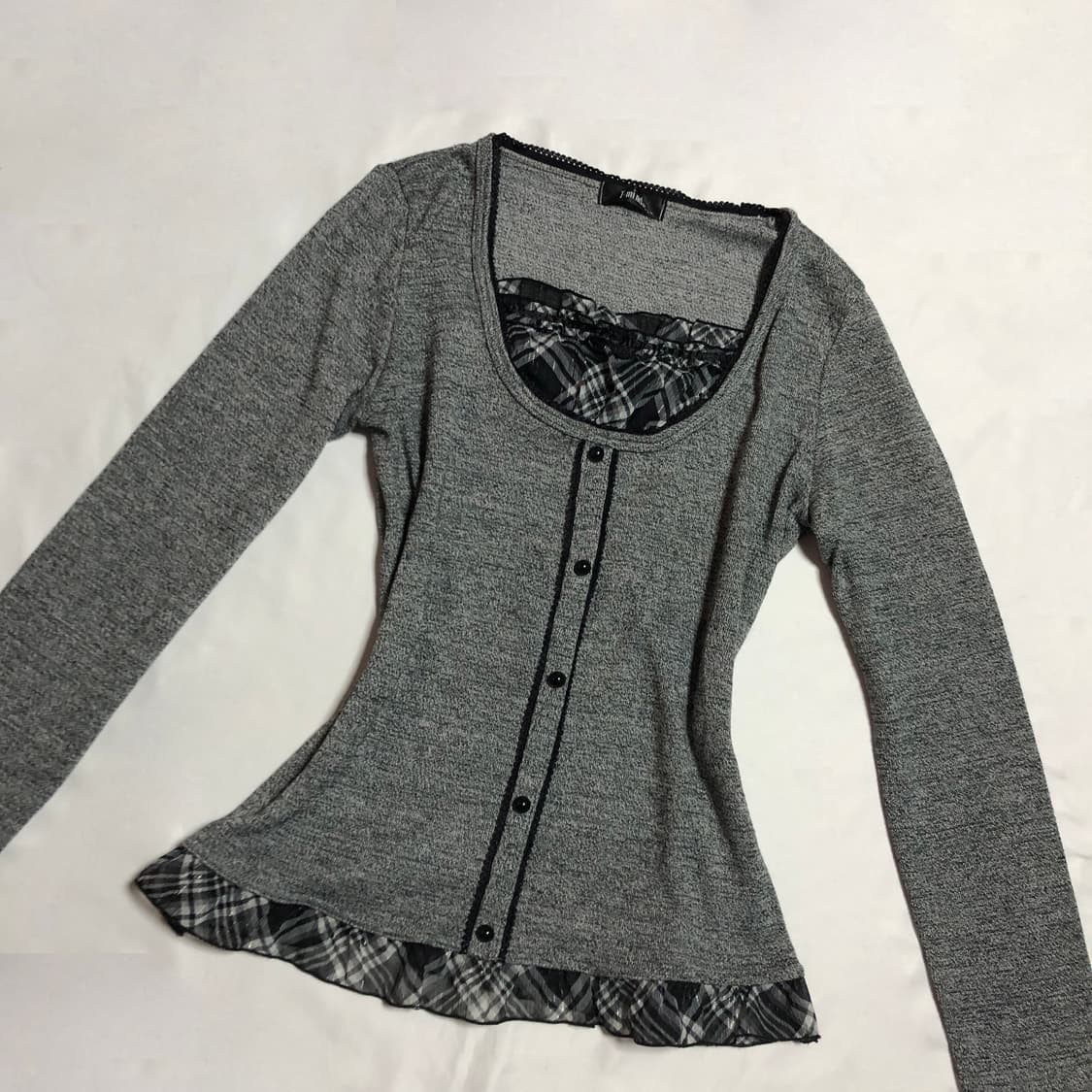 체크 로걀 블라우스 탑  그레이 상품이미지2