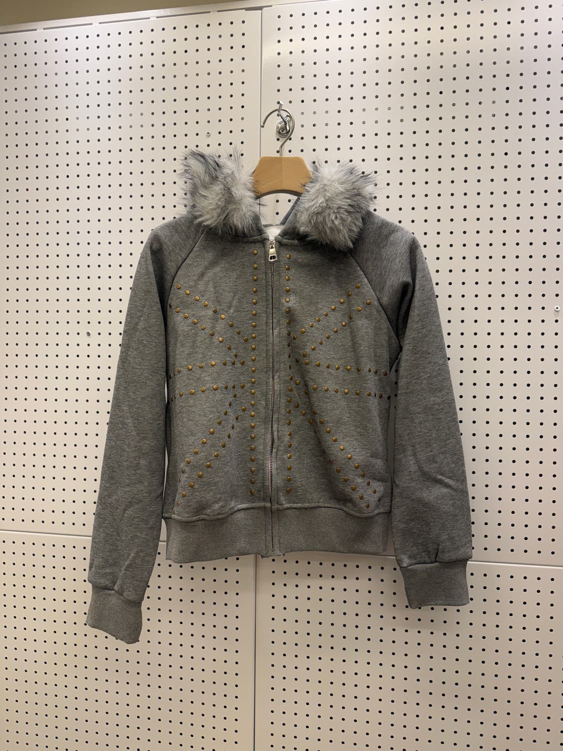 빈티지 퍼 후드집업 그레이 U612 상품이미지2