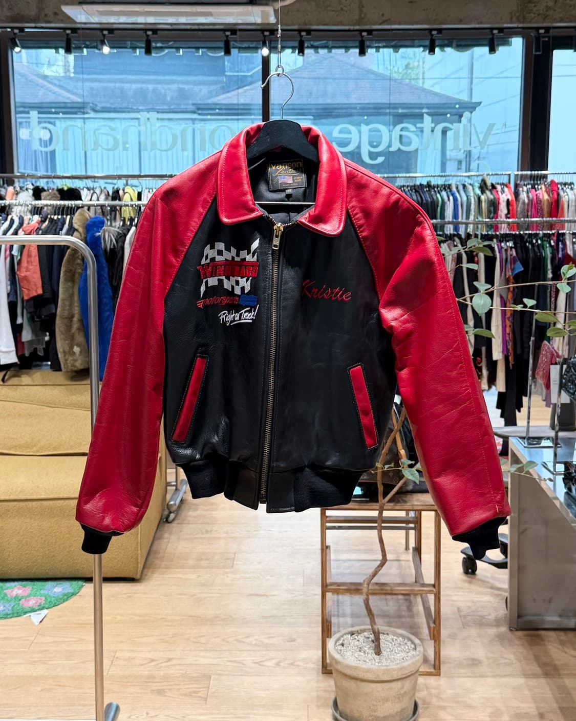 밴슨 레드 블랙 위네바고 모터스포츠 레더 자켓  상품이미지1