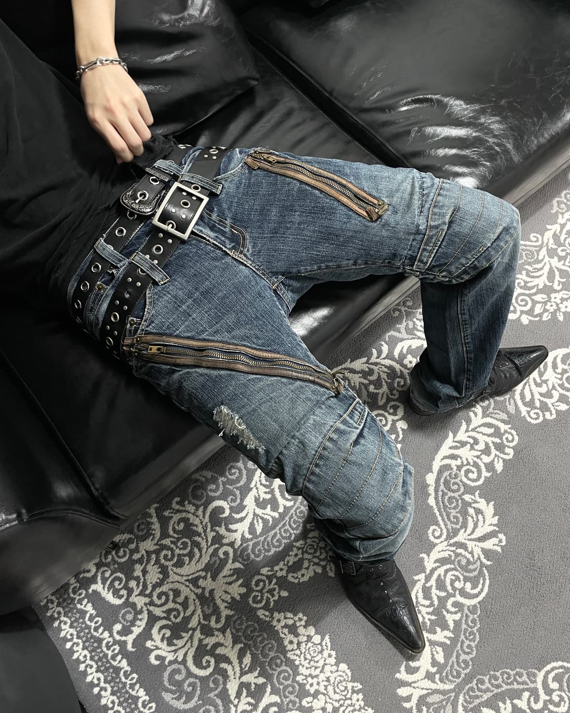 PPFM 더블 웨이스트 커브드 데님 상품이미지1
