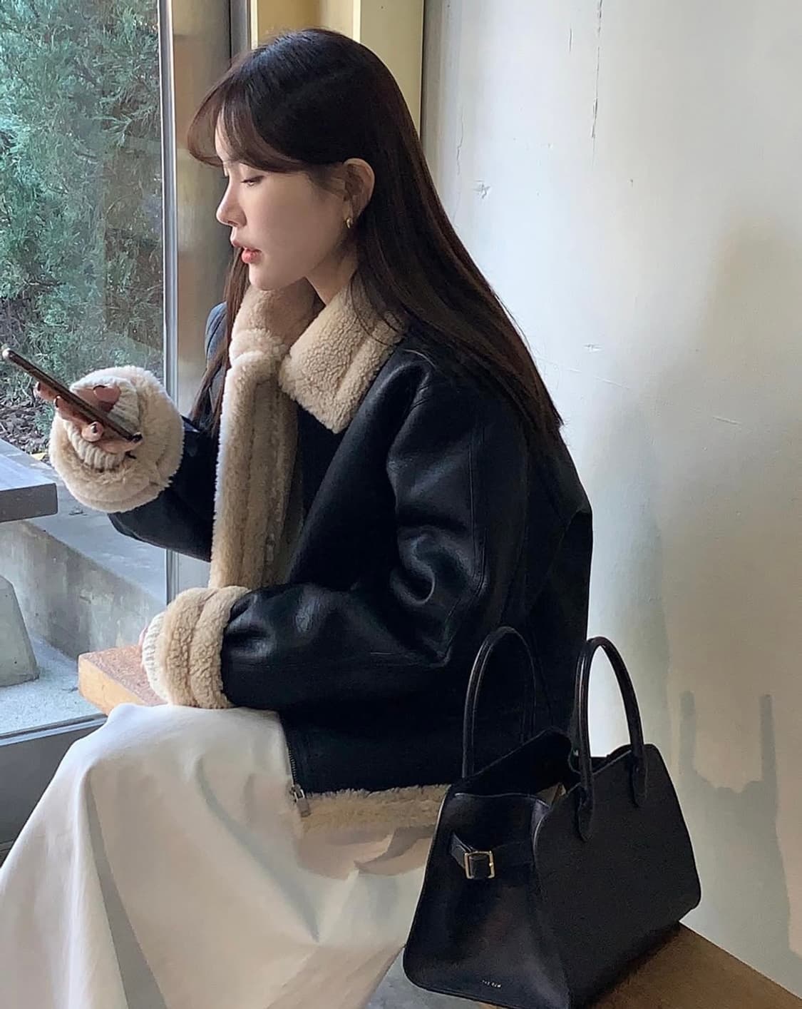 mmore 비건 레더 무스탕 블랙 상품이미지1