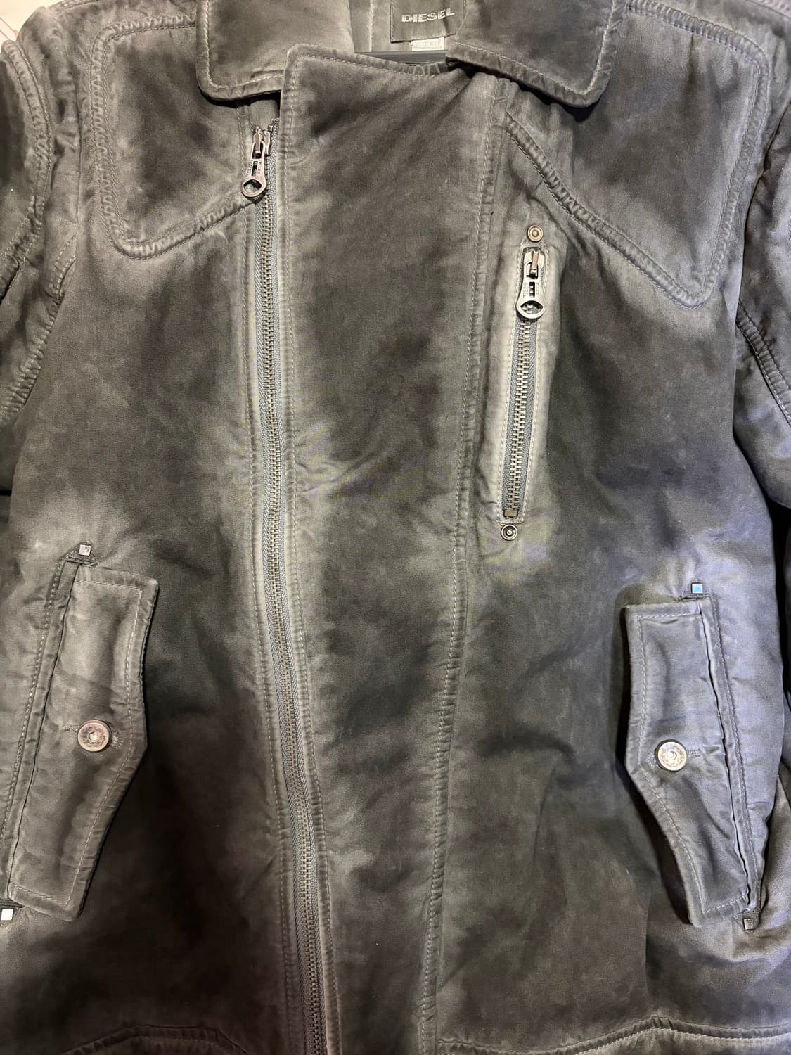 디젤 딥 그레이 숄더 로고 워싱 코튼 바이커 자켓 상품이미지5