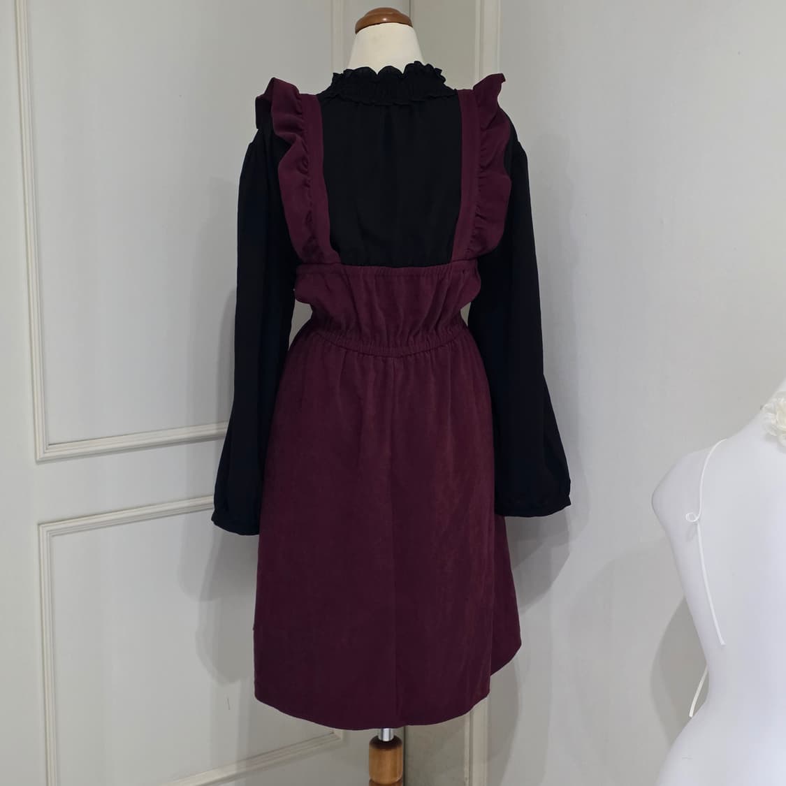 일본빈티지)빅사이즈지뢰계st 버건디 레이어드 프릴리본 고딕로리타풍 원피스 상품이미지4