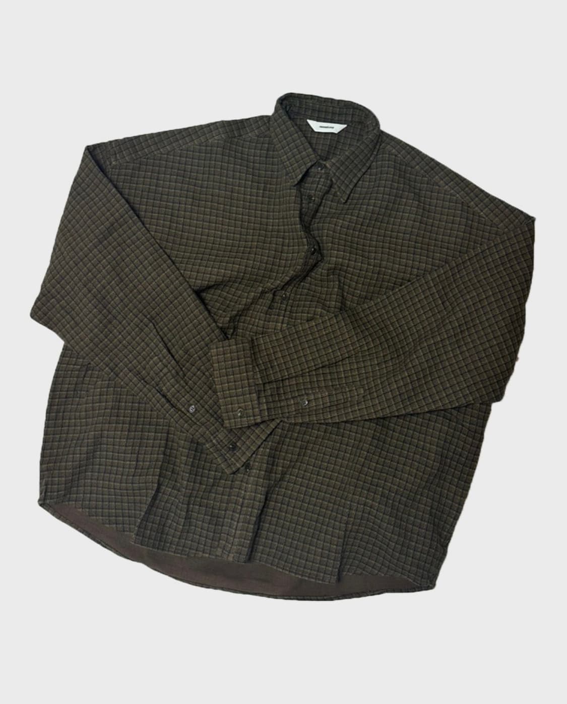 논노드 크롭 플렉시블 스트링 체크셔츠 브라운 상품이미지1