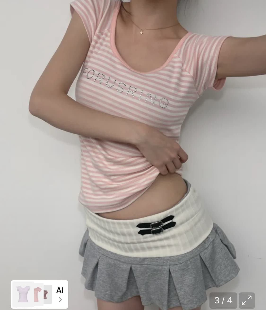 포어링 B.jewel logo tee (pink stripe)  상품이미지2
