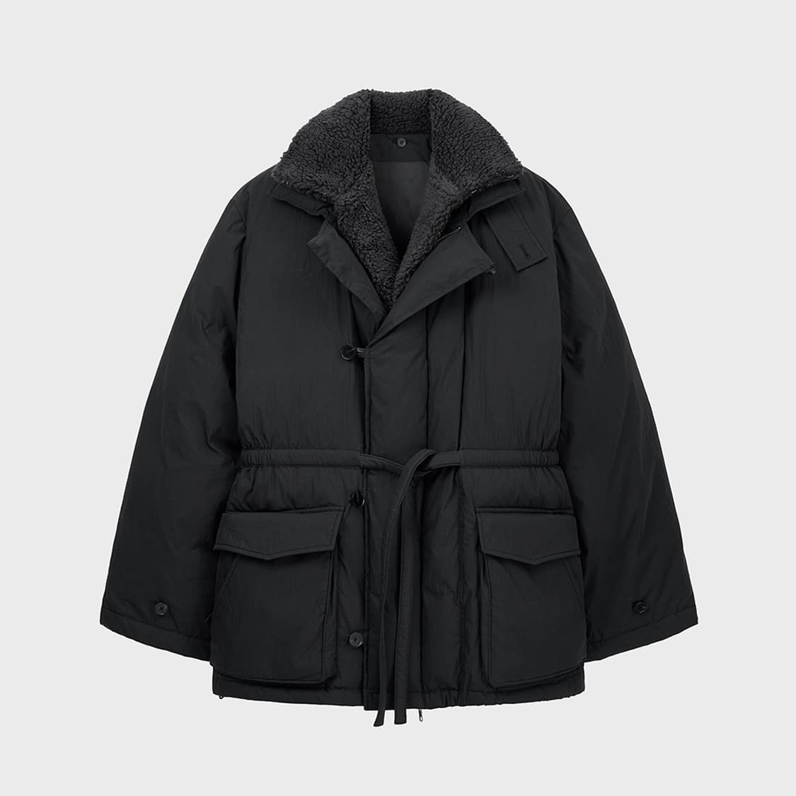 (새상품)노이어 시어링 디테쳐블 구스 하프 패딩 (블랙) 52사이즈 상품이미지2