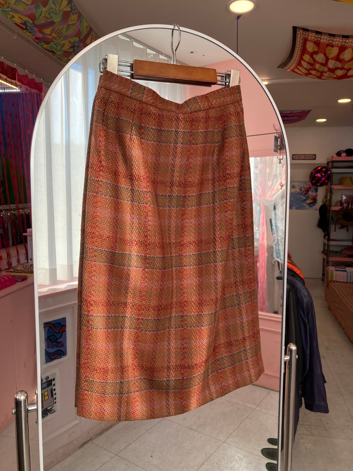 빈티지 브라운 울 체크 미디 스커트 상품이미지1