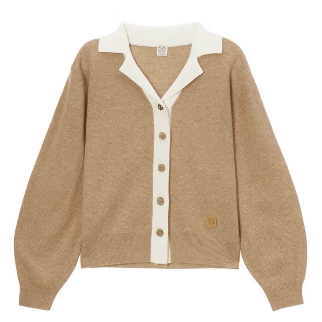 앳코너 슈퍼파인 메리노 울 카라 콤비 니트 가디건 베이지 (차정원 착용) 상품이미지4