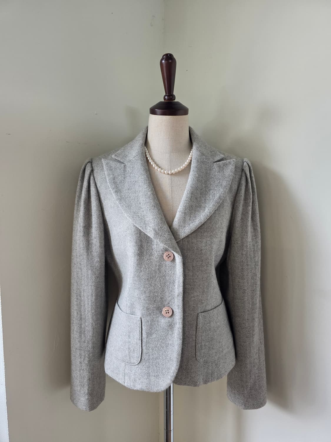 그레이 헤링본 퍼프 캐시미어 혼방 자켓 상품이미지2