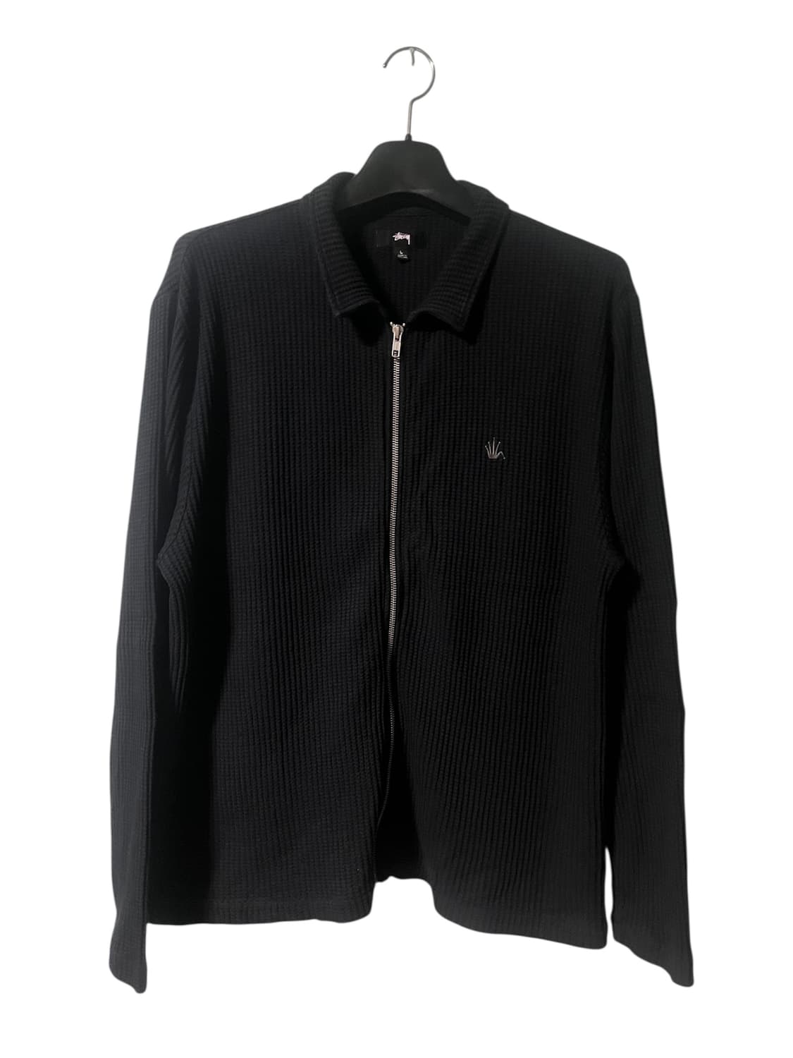 [L] 스투시 크라운 와플 집업 가디건 블랙 상품이미지1