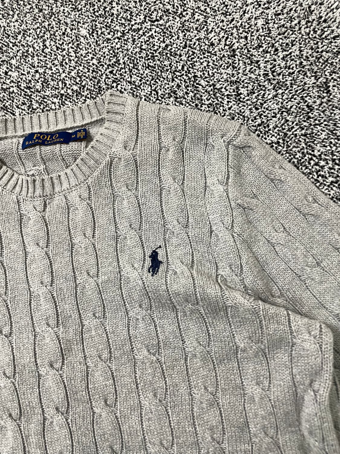 빈티지9. 폴로랄프로렌 케이블 니트 꽈배기 스웨터 그레이 네이비로고 상품이미지2