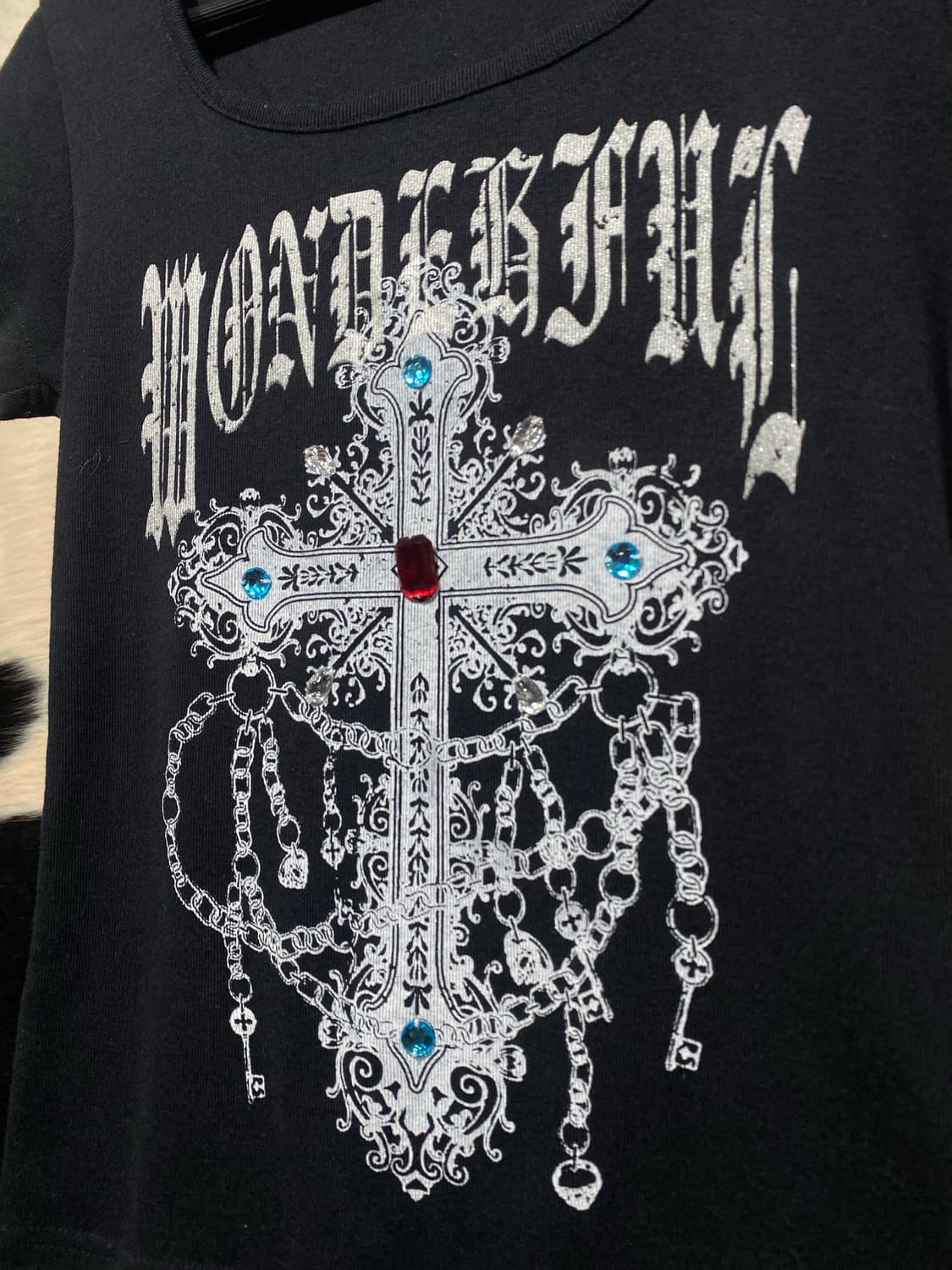 Japanese vtg 큐빅 십자가 슬림핏 반팔 티셔츠 상품이미지4