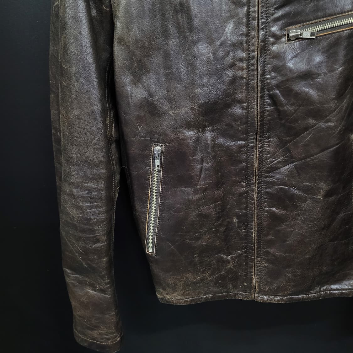 On board 빈티지 브라운 페이디드 레더 싱글 라이더 자켓 상품이미지4