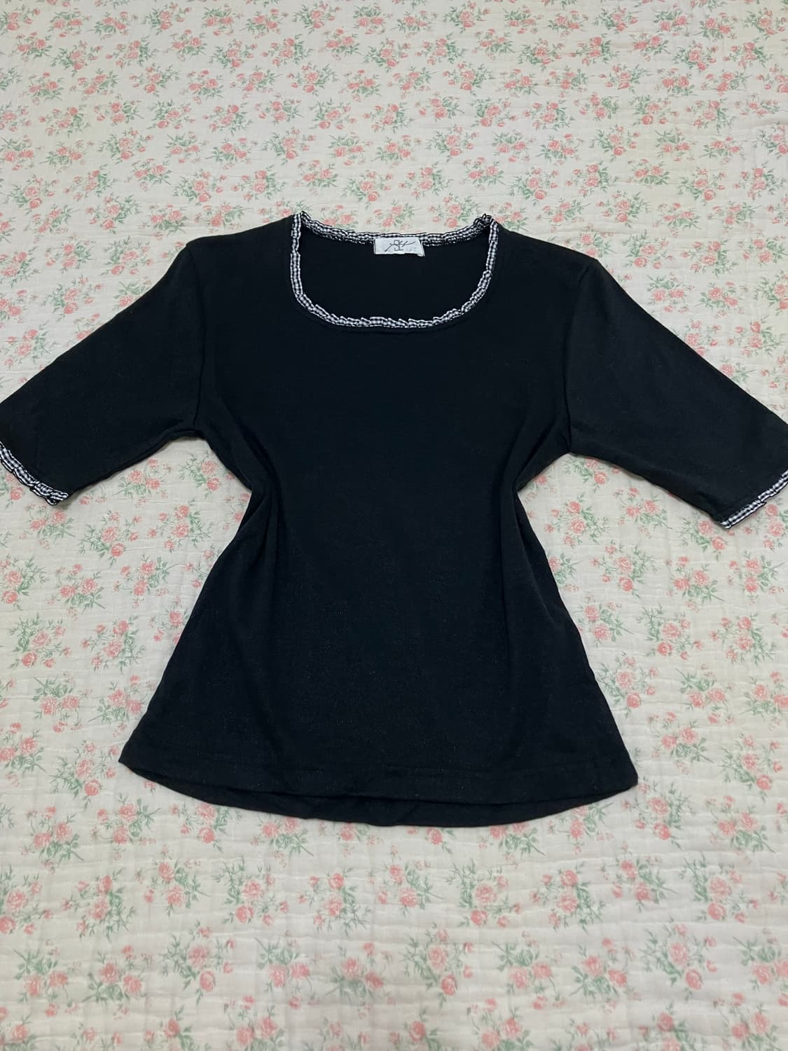 빈티지 레이스 펄 블랙 반팔 1104 모리걸 y2k 스트릿 갸루 펑키 일 상품이미지3