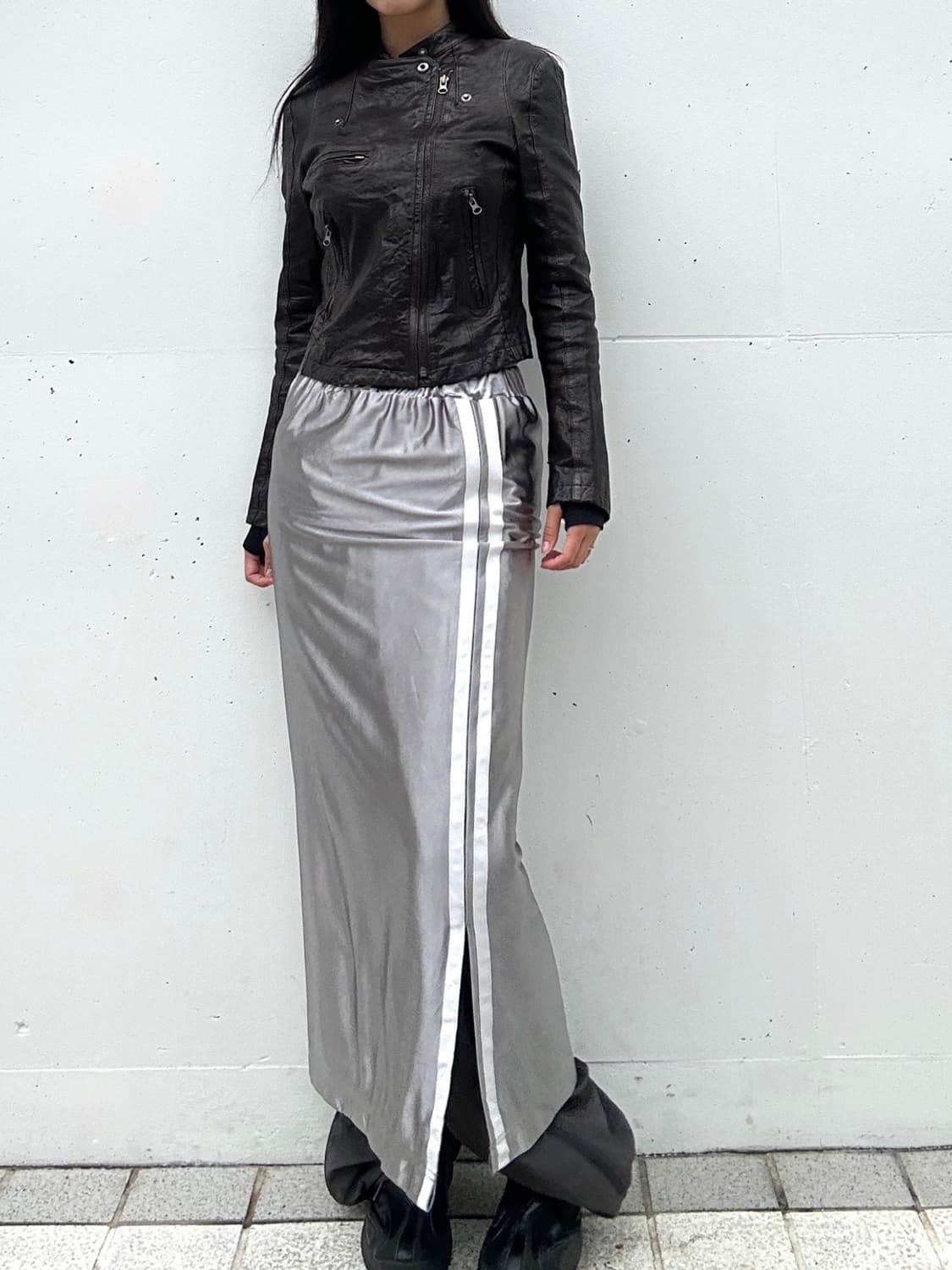 Glossy line long skrit / silver 상품이미지5