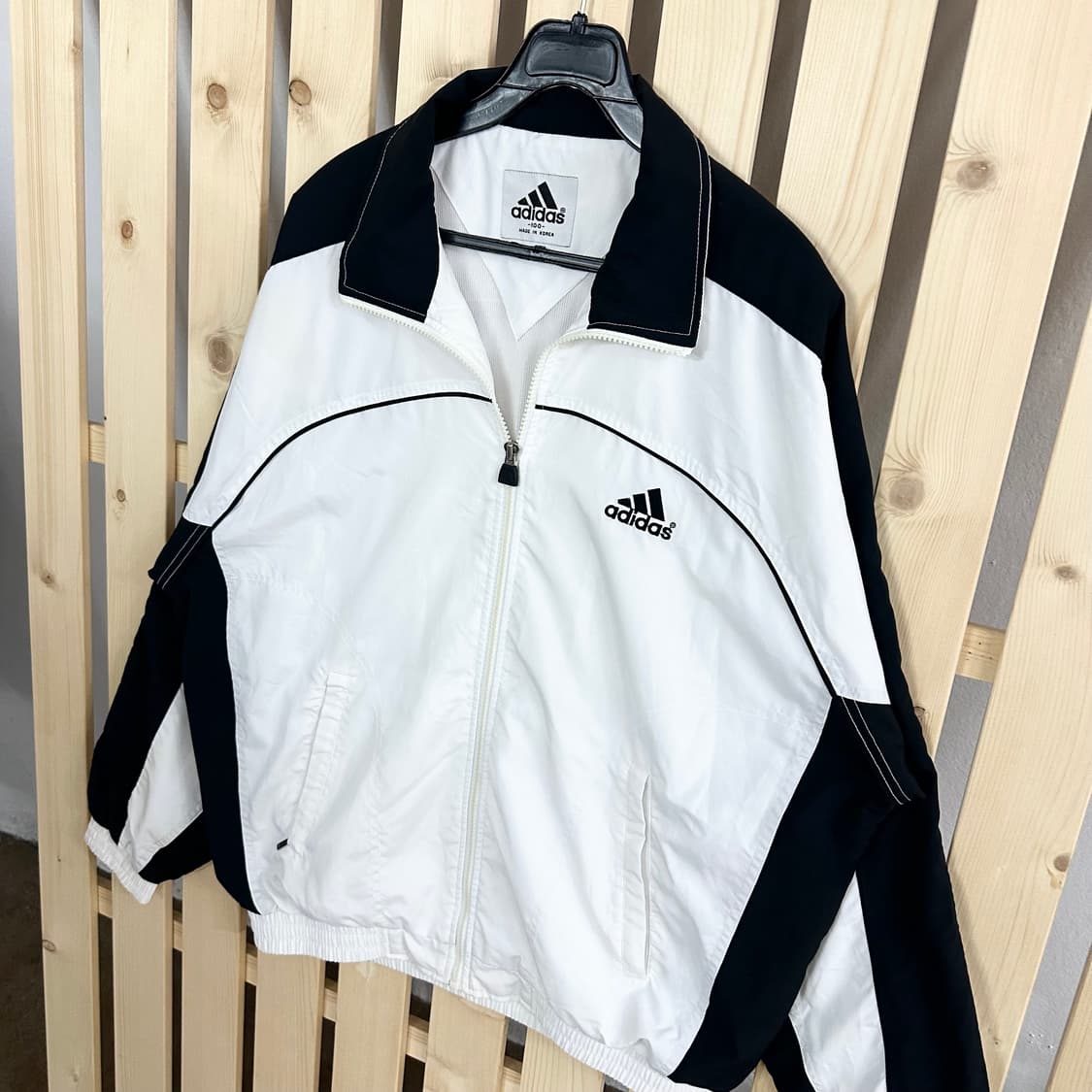 (L) 90s 아디다스 바람막이 자켓 화이트 블랙 상품이미지2
