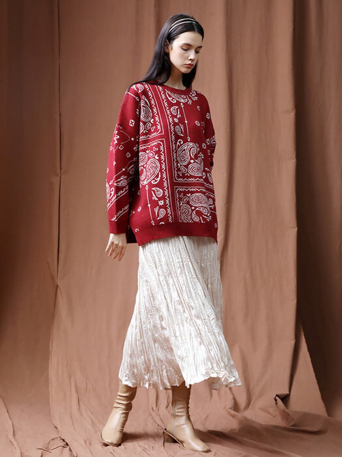 (S)여성 제너럴아이디어 페이즐리 니트 박스핏 상품이미지1