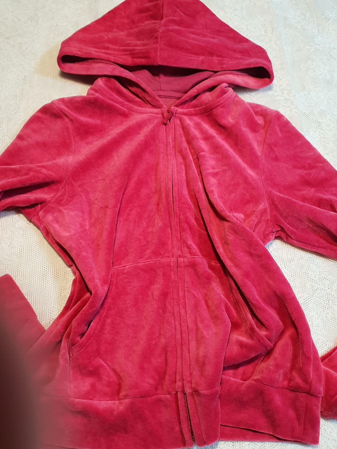 [y2k] 벨벳 후드 집업 레드 핑크 상품이미지2