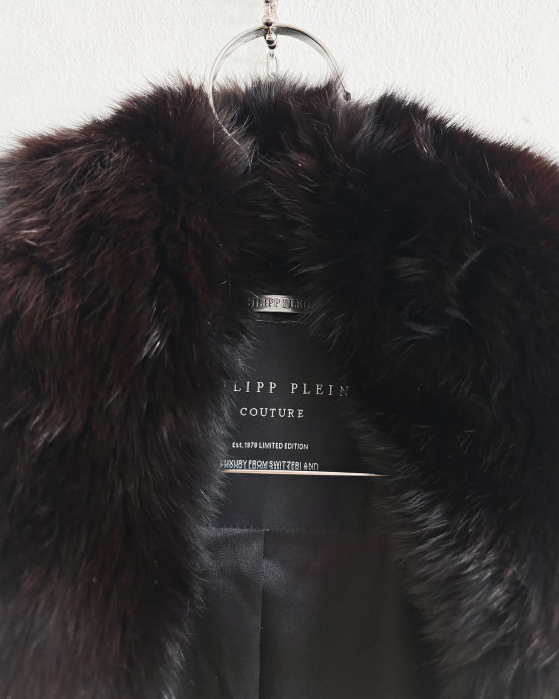 rare* 필립플레인 폭스퍼 칼라 레더슬리브 스터드 롱코트 상품이미지9