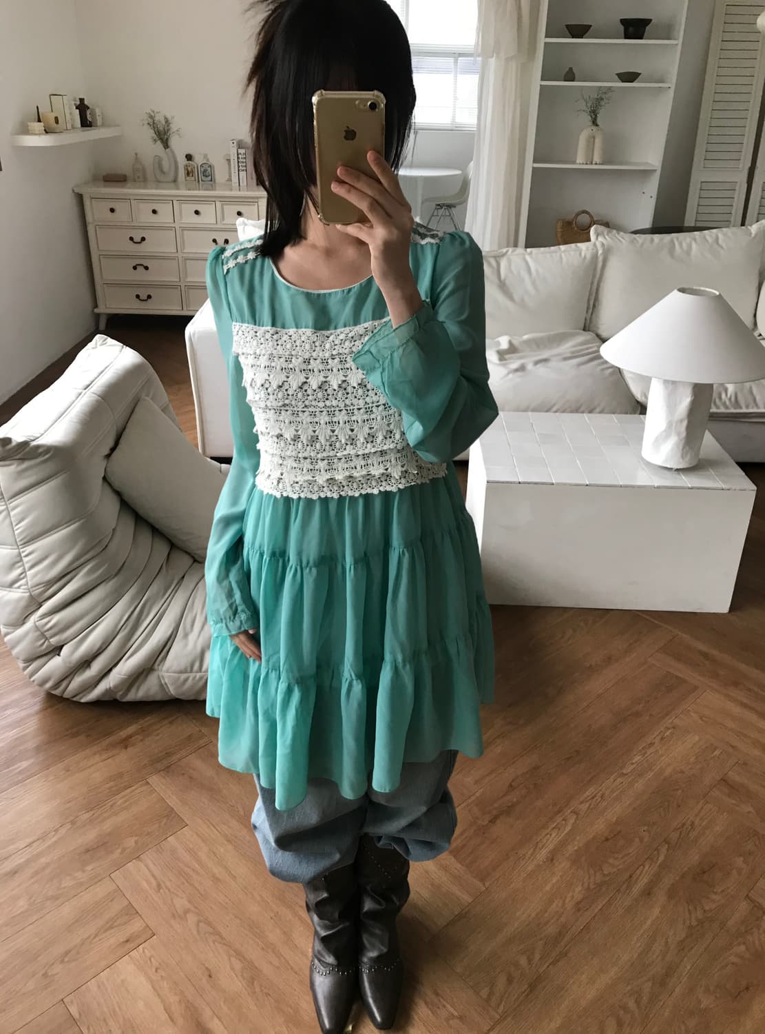 vintage mint lace one-piece 상품이미지1