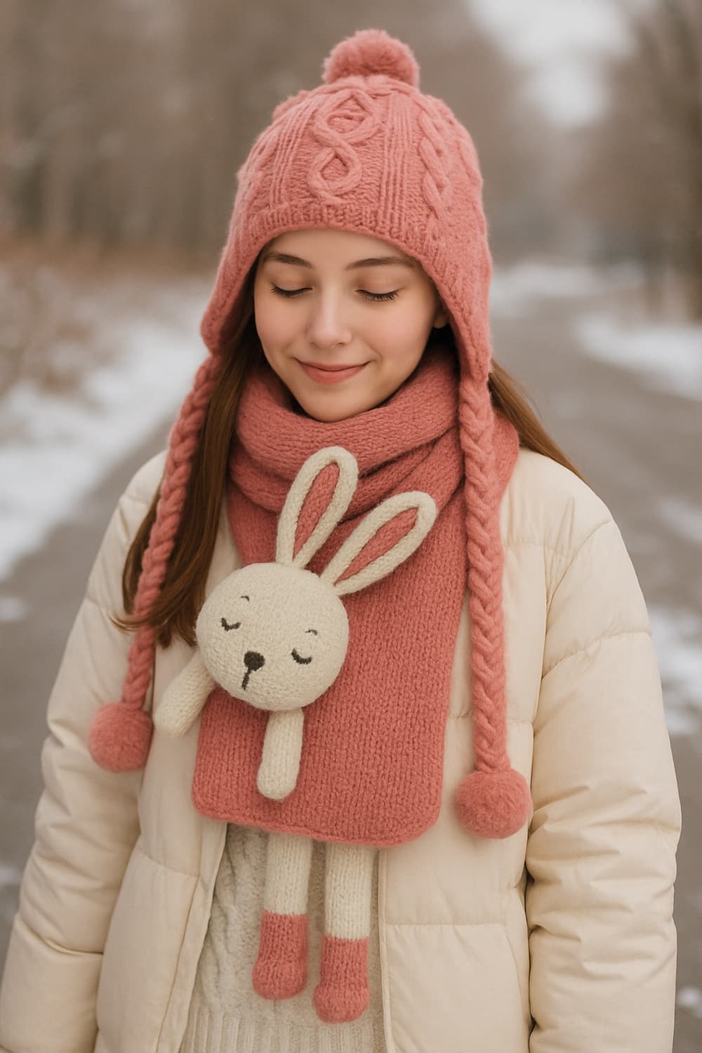 인디핑크 토끼 모자 목도리세트 광고촬영용 소품 10만원세트 상품이미지1