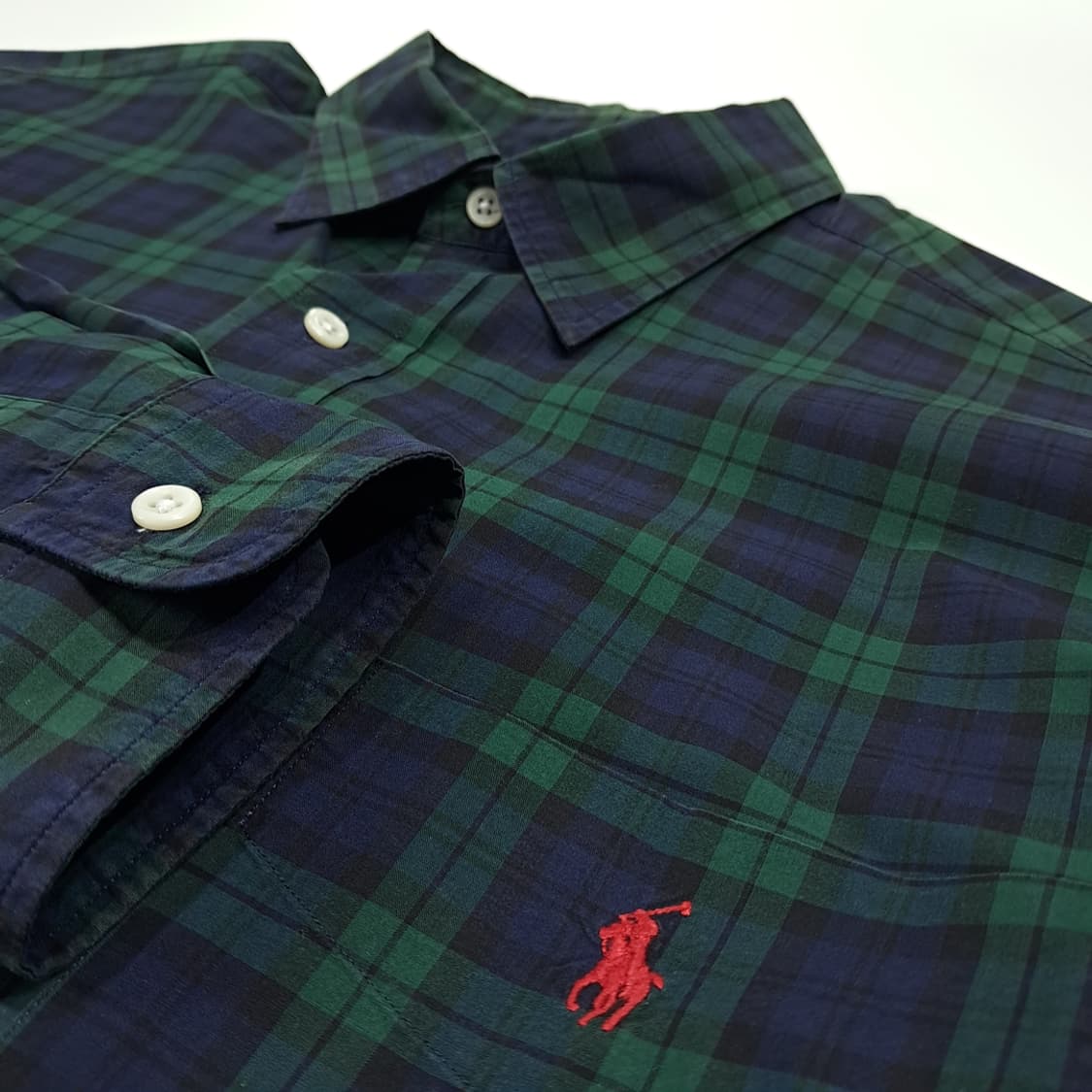 CL500 L 폴로 90s 말레이시아판 코튼 블랙워치 레드포니 셔츠 상품이미지4