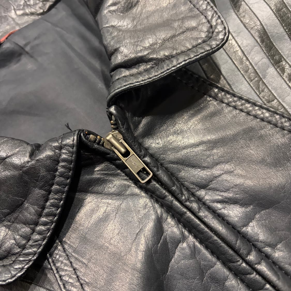 [77] BONHEUR 빈티지 블랙 스트라이프 레더 가죽 자켓 D86 상품이미지4