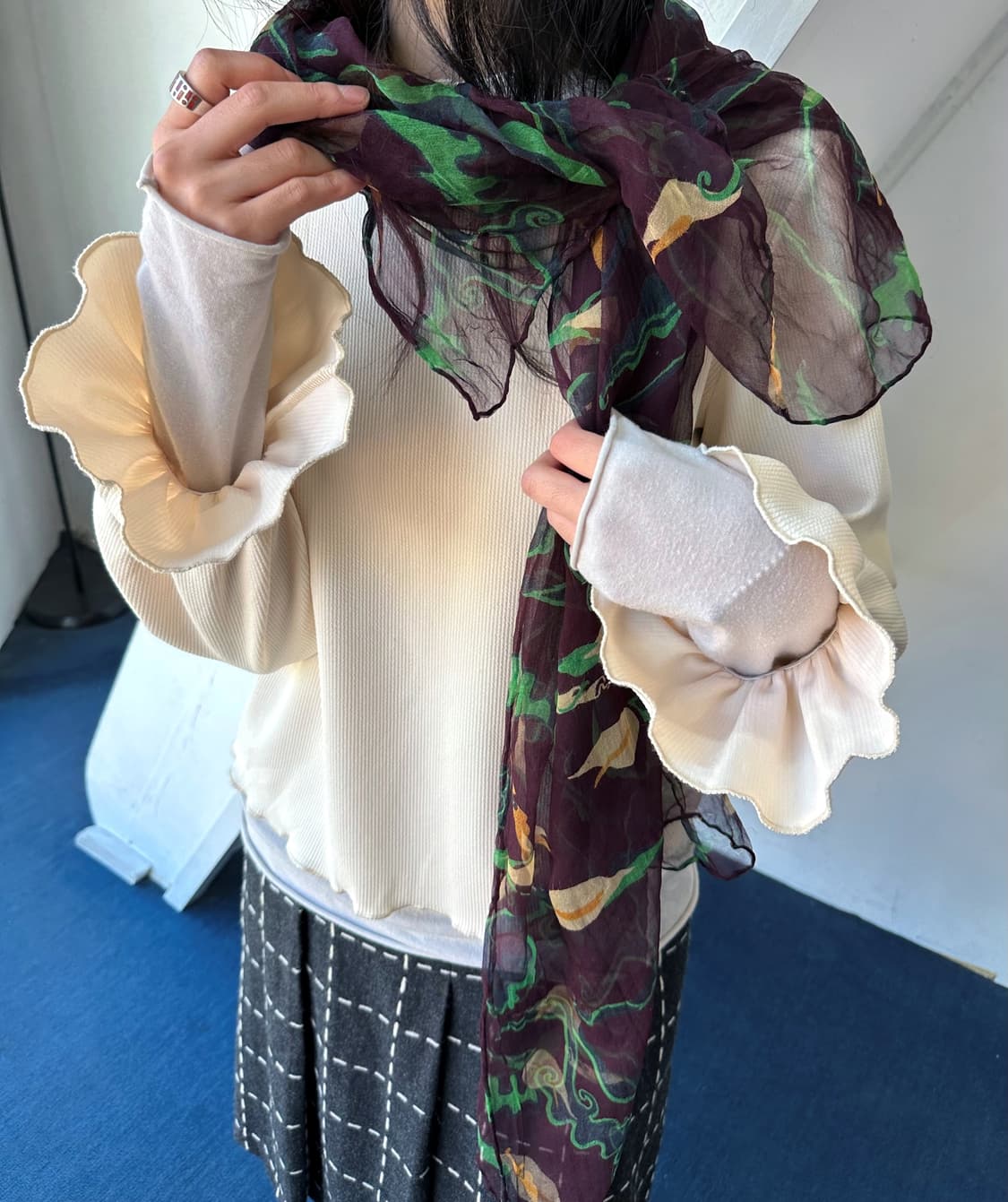 'Silk 100%' sheer fabric design stole 상품이미지8