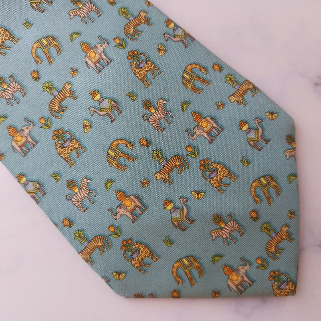 살바토레 페라가모 민트 동물 모티브 넥타이 9.7cm B등급 K2502 상품이미지4