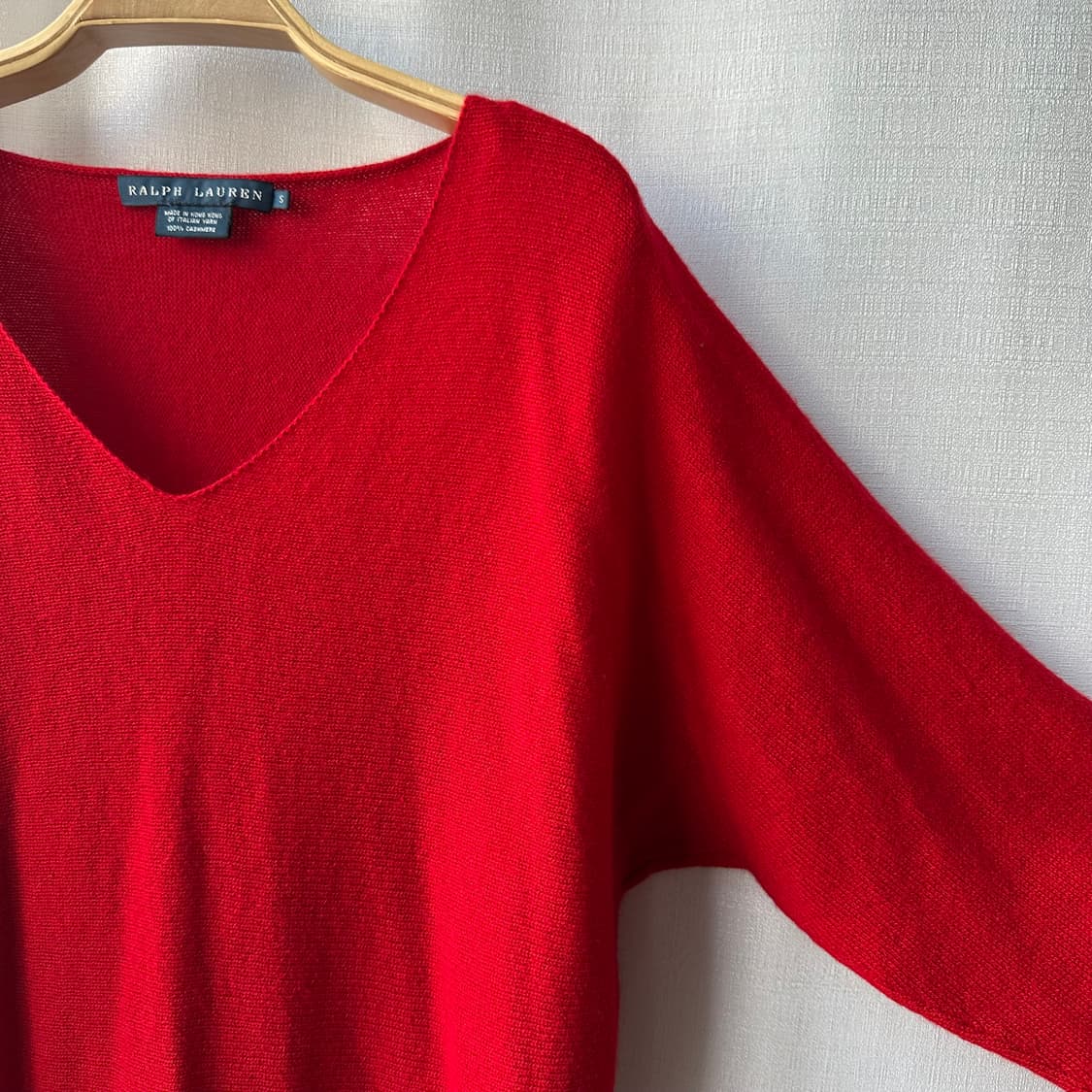 랄프로렌 100% 캐시미어 브이넥 니트 스웨터 레드 S 상품이미지4