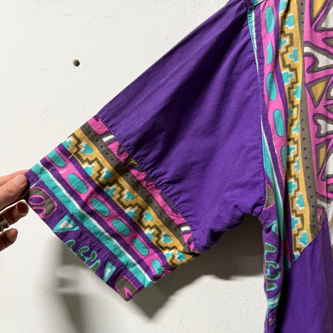 VTG 빈티지 에스닉 컬러블락 패치워크 코튼 반팔 셔츠 상품이미지4