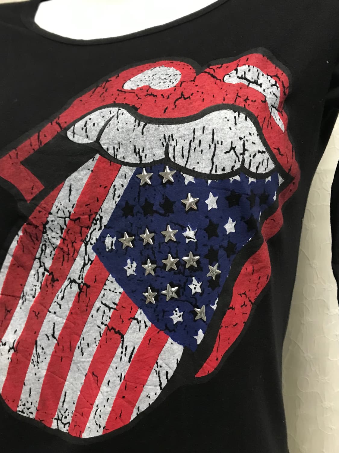 빈티지 갸루 펑크 성조기 스터드 컷아웃 데미지 롱슬리브 탑 상품이미지4