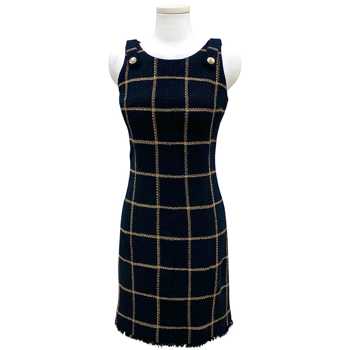 샤넬 CC 골드 버튼 트위드 민소매 미디 원피스 상품이미지1