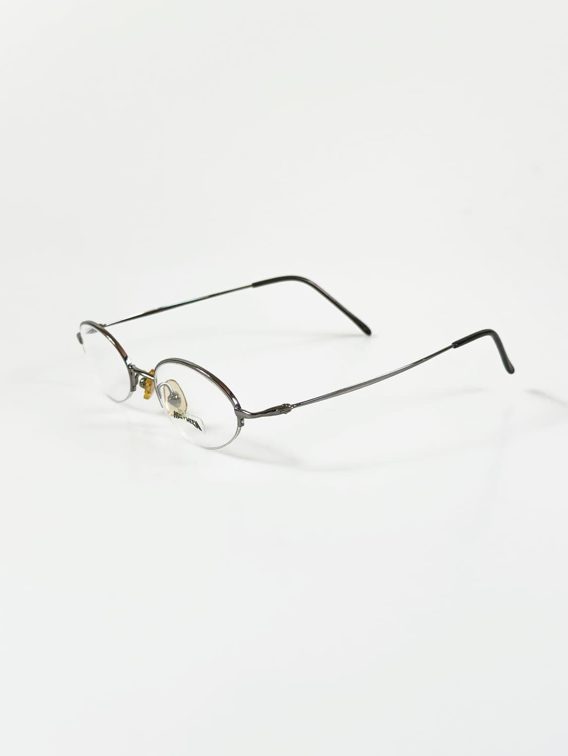 90s HELLOWEEN 다크실버 반무테 오벌 빈티지 안경 상품이미지3