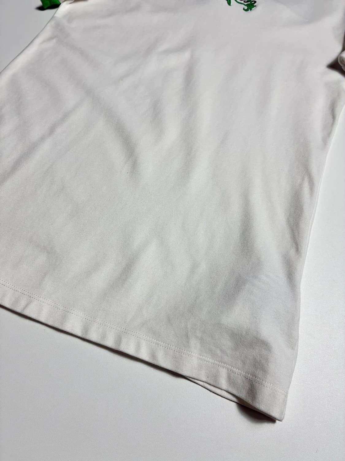 오프화이트 화이트 그린 배색 코튼 링거 반팔 티셔츠 R1710 상품이미지3