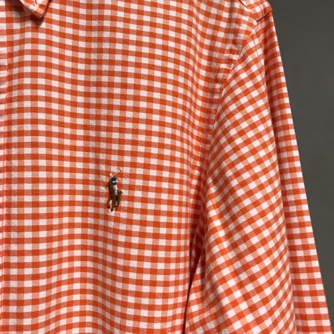 폴로 랄프로렌 깅엄 체크 셔츠 오렌지 M 상품이미지4