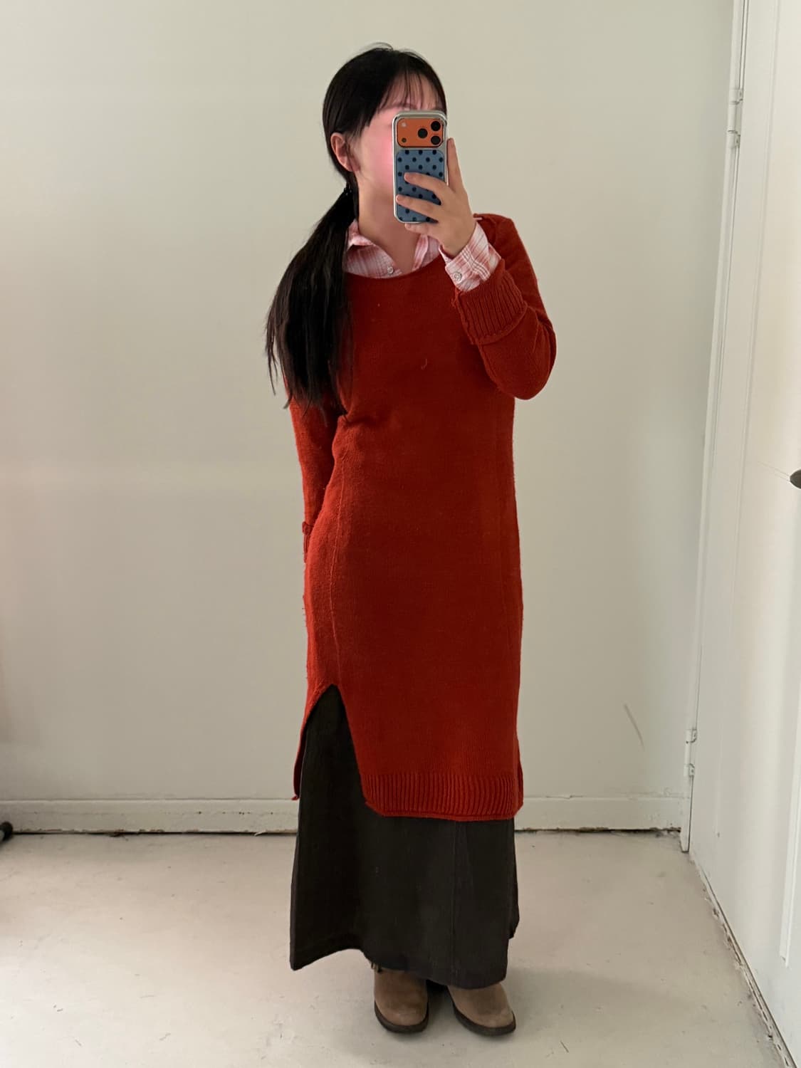 일본빈티지 브라운 글로시 롱스커트 상품이미지3