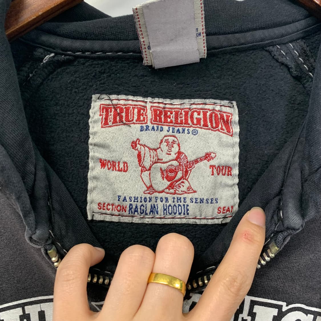 트루릴리전 y2k 와투케 스펠아웃 스티치 블랙 후드집업 상품이미지8