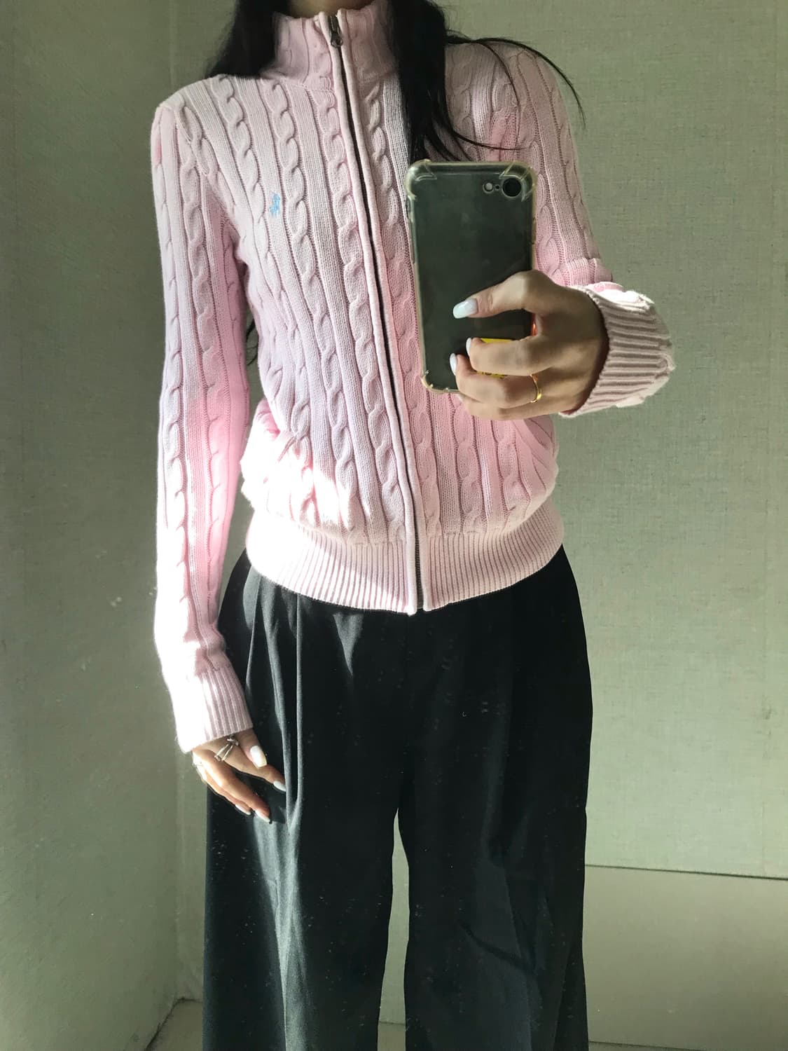 폴로 연핑크 케이블 니트집업 상품이미지4