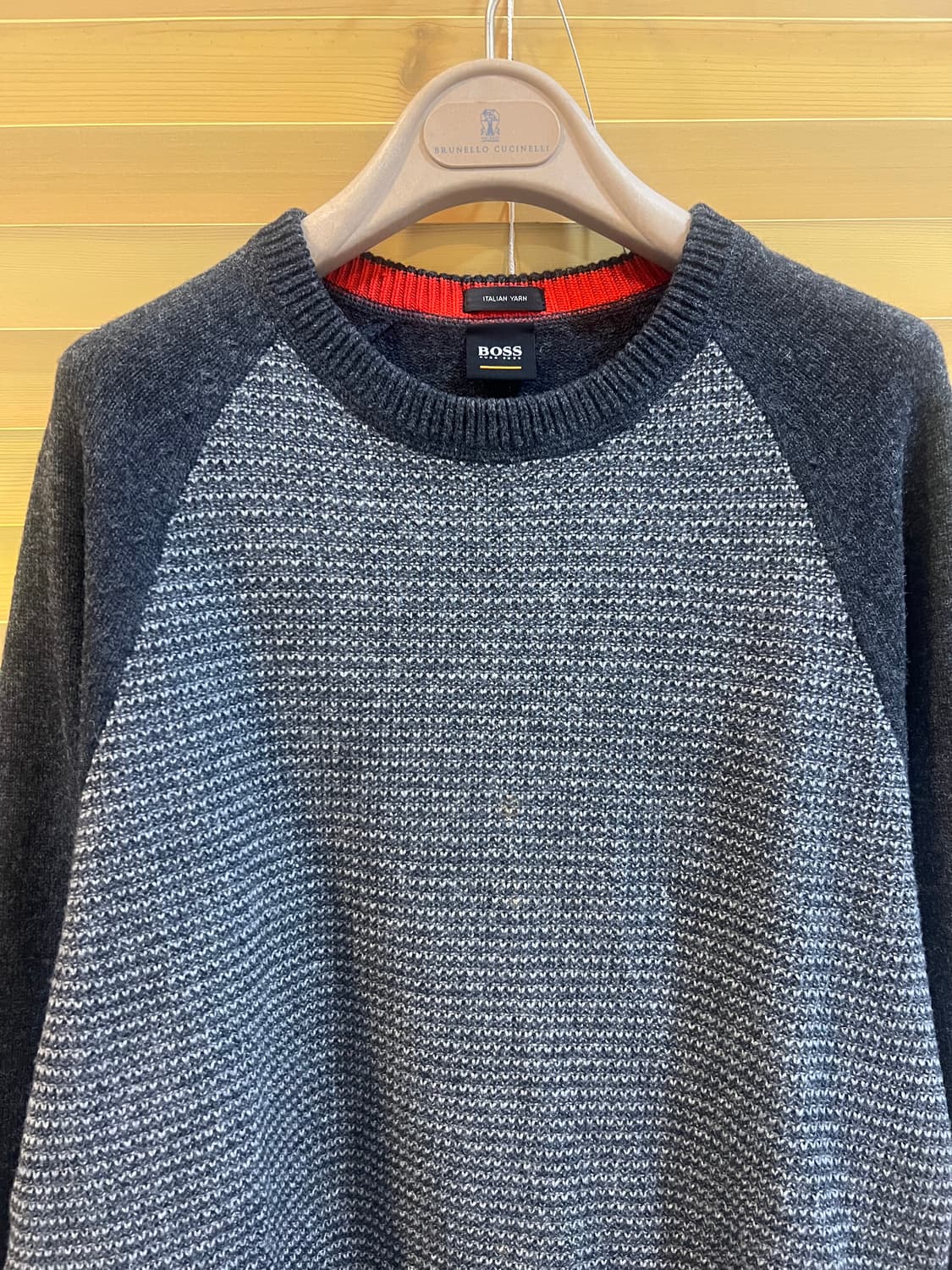 휴고보스 BOSS 남성 그레이 라운드울코튼니트  상품이미지1
