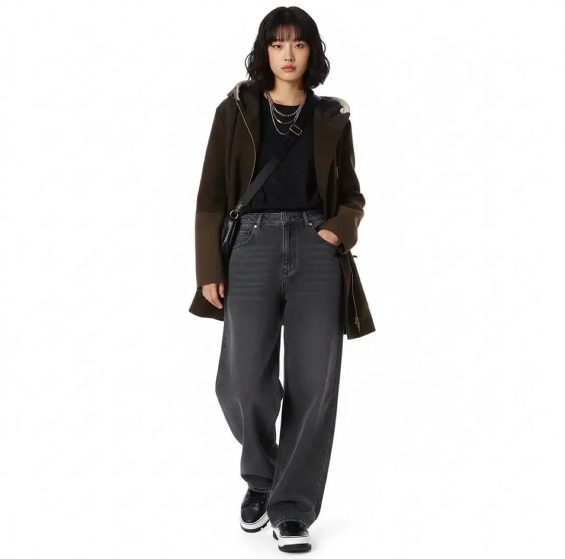 SYSTEM 시스템 브라운 무스탕 후드 하프코트 OS(빈티지) 상품이미지1