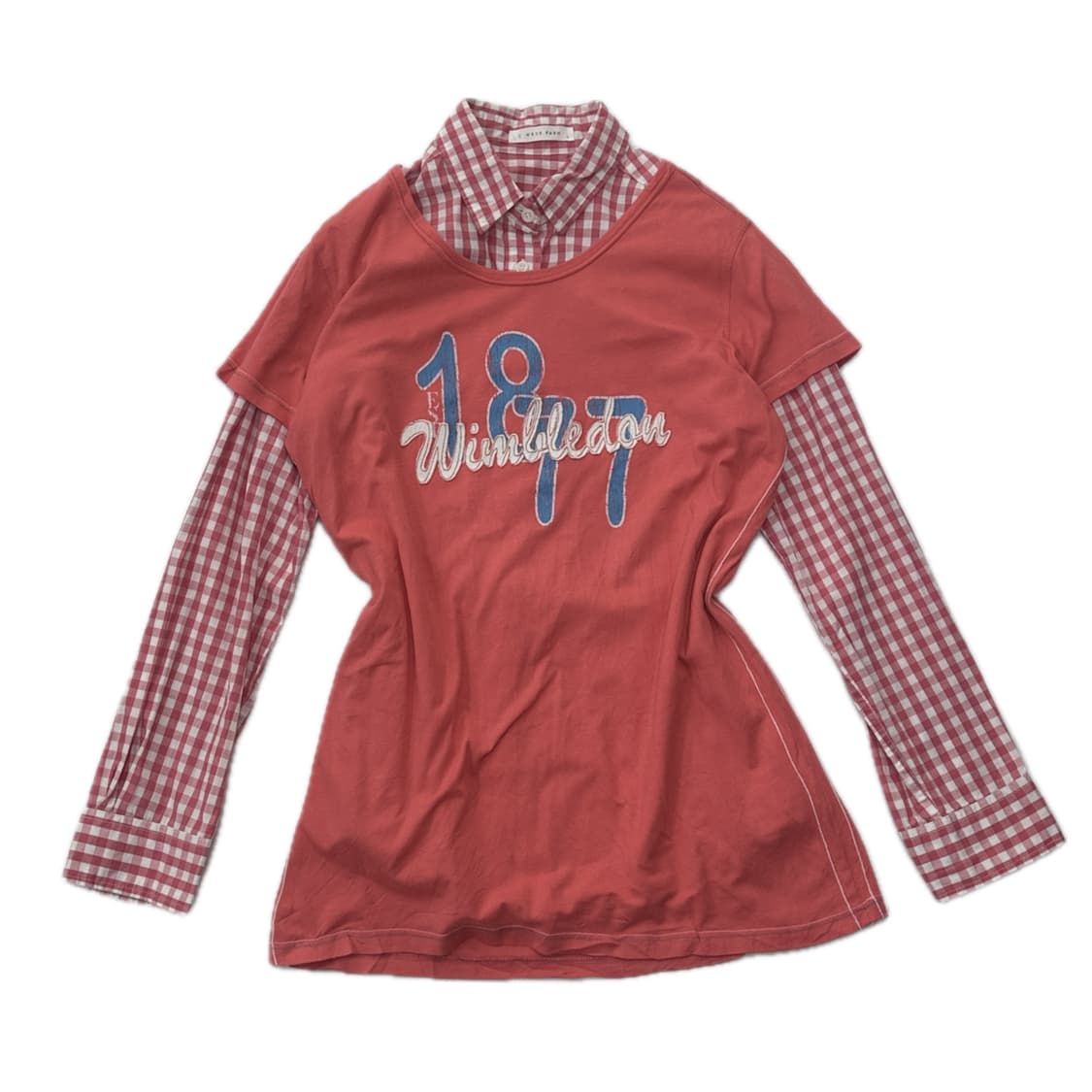 🍑데코라 괴짜룩 피치맛 코디세트🍑레이어드 체크 셔츠 프린팅 반팔 상품이미지2